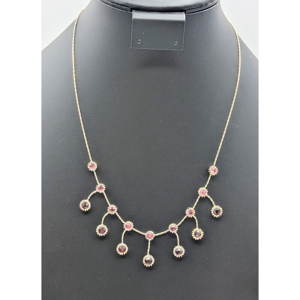 Silver Tone Pink & Purple Rhinestone Dangle 17.5" + 3" Necklace